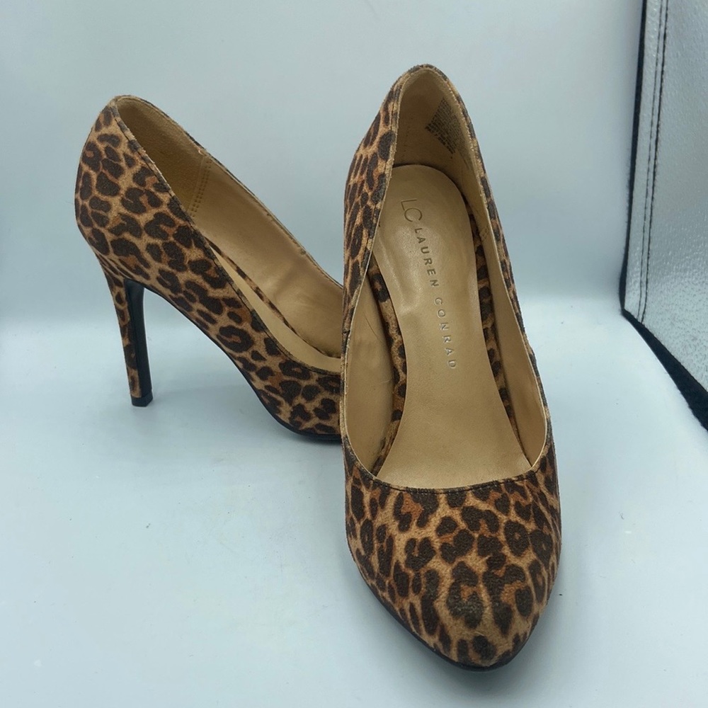 Lauren Conrad Black Brown Blossom Leopard Print High Heel Shoes